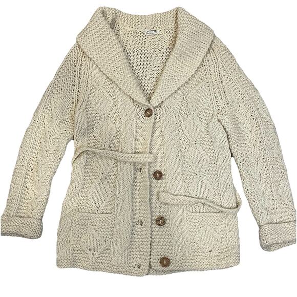 Handmade Sweaters - Vintage CableKnit Cardigan 100% Wool Chunky Warm Handmade Winter Made in Greece